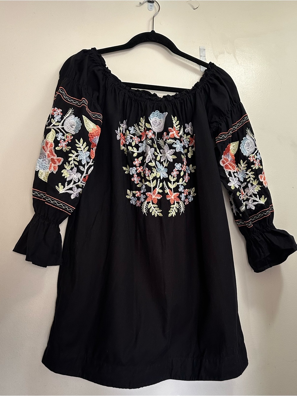 Free People Women’s 100% Cotton Off-Shoulder Mini Dress Embroidery Black Size M